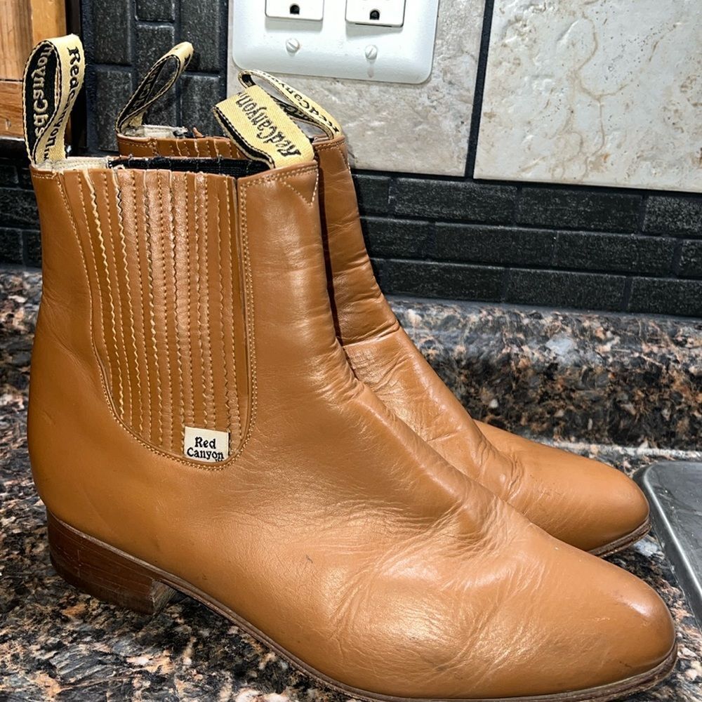 Red Canyon Tan Leather Riding Western Beatle Ankle Boots Men Size 29